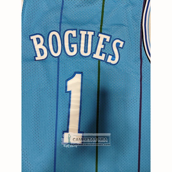 Camiseta Charlotte Hornets Muggsy Bogues NO 1 Retro Azul